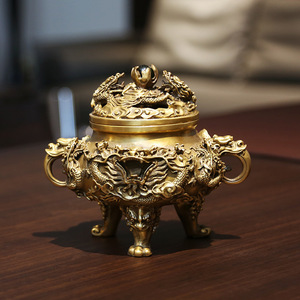 Brûleur d'encens en laiton Nine Dragon, petite taille, fait main, pour usage religieux, artisanat décoratif - Product Image 1