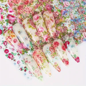 Lot de 10 autocollants de transfert pour nail art, motifs floraux roses et ciel étoilé, décorations pour manucure de mariage et d'été - Product Image 5