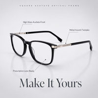 Monture de lunettes optiques carrées en acétate unisexe, monture complète, prête pour verres de prescription, lentilles de démonstration, logo personnalisé OEM