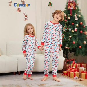 Conjunto de Pijamas Infantis Estilo Europeu-Americano para Meninos/Meninas - Poliéster Macio Tamanhos Pequeno/Médio/Grande Árvore de Natal Carro - Product Image 3