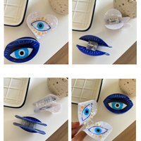 Pince à cheveux en faux acétate motif Evil Eyes, pince à cheveux Hamsa, pince requin cœur marbré avec yeux bleus, pince à cheveux personnalisée sur mesure