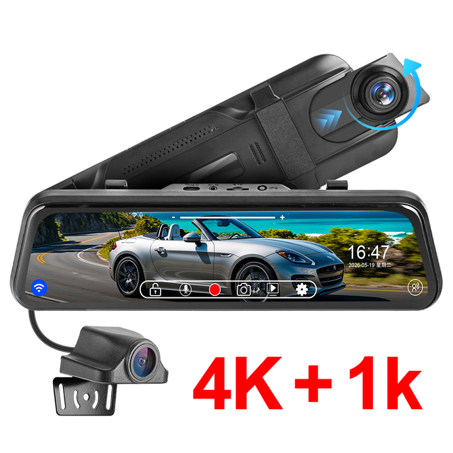 4K Streaming Rear View Dash Cam 3.18" Touch Mirror Dashcamera with Wide Angle Parking Assistant 4K Car Camera Recorder