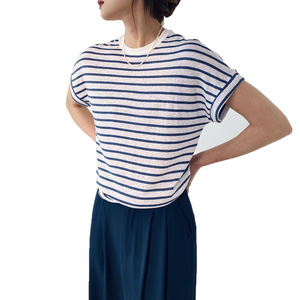 <span class=keywords><strong>T</strong></span>-<span class=keywords><strong>shirt</strong></span> a righe <span class=keywords><strong>in</strong></span> <span class=keywords><strong>lino</strong></span> di cotone <span class=keywords><strong>t</strong></span>-<span class=keywords><strong>shirt</strong></span> da 2022 estate nuova girocollo Casual con sfilata sottile da <span class=keywords><strong>donna</strong></span> a righe - Product Image 1