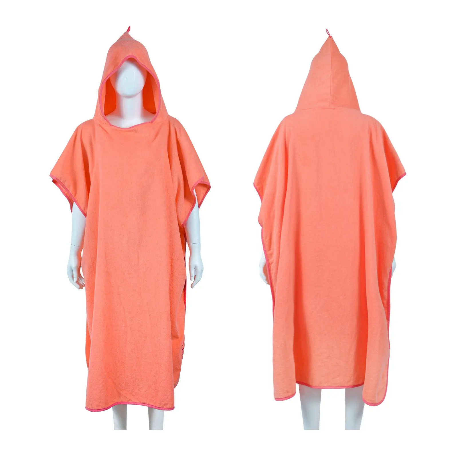 Custom terry pano 300gsm-400gsm Swim robe surf algodão rosa macio capuz poncho toalha de praia