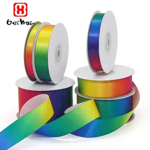 Bei hai Brand Factory vente en gros, 100% Polyester, transfert thermique, illustration imprimée, ruban de Satin arc-en-ciel pour la décoration