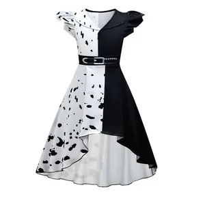 Halloween Costume Fancy Dress Up Black and White Spot Devilish Costume for Kids Girls DMGC-018