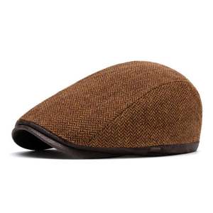 Casquette Peaky Caps en cuir PU style britannique, motif chevrons, en tweed, pour l'automne et l'hiver, chapeau béret chaud, style Ivy - Product Image 6