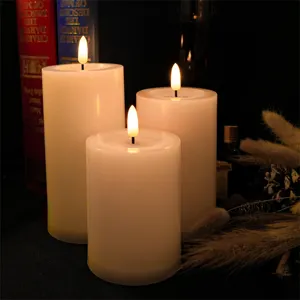 Дешевая цена, набор беспламенных 3d-столбов с реалистичным пламенем, 3 перевернутого света, зеркало с блестящим отражающим эффектом, наружные пластиковые светодиодные свечи