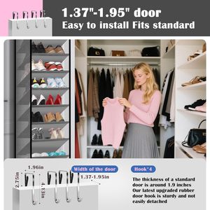 Over The Door <b>Shoe</b> Organizer 10 Pockets Gray Hanging Rack For <b>Shoes</b> Behind Door Wall Mount <b>Hook</b> Type Storage - Product Image 4
