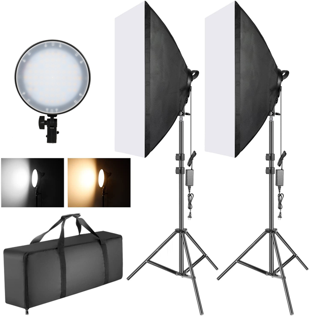 Photography Bi-color Dimmable LED Softbox Lighting Kit:20x27 Inches Studio Softbox, 45W LED Light Head with 78'' Light Stand