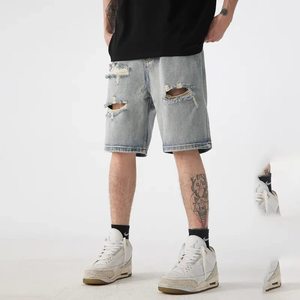 Nouveaux shorts en jean déchirés personnalisés pour hommes, technologie Stone Wash, style Y2K, shorts en coton bleu, shorts de créateur pour hommes, haute qualité - Product Image 2