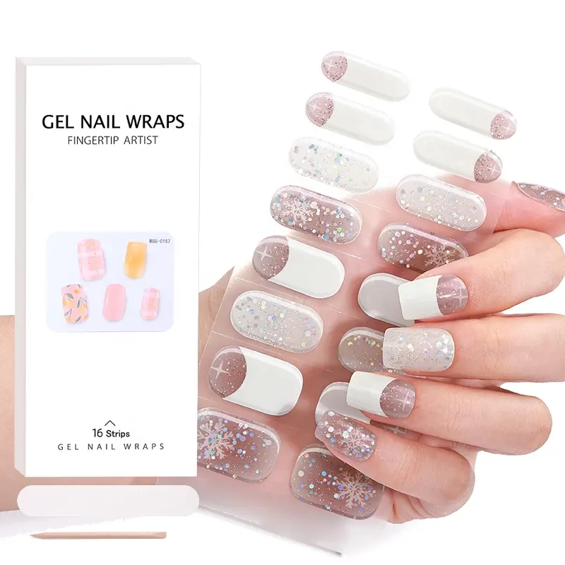 Semi-Geharde Gel Nail Custom Logo Pakket Nagels Personaliseren Ontwerp Sticker Gel Nail Wraps Met UV-Lamp