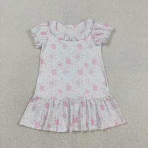 Robe d'été décontractée à volants pour petites filles, motif floral, coupe trapèze, en mélange de coton lavable, vente en gros pour enfants, prête à expédier (RTS), ODM - Product Image 2