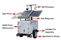 Remorque solaire mobile CCTV avec mât de levage de 4,2 m, panneau solaire de 300 W, batterie au lithium de 200 Ah pour la surveillance de la sécurité sur les chantiers de construction