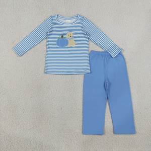 Vêtements de Thanksgiving pour enfants, ensembles de vêtements brodés avec des citrouilles, des chiens et des rayures pour bébés garçons - Product Image 2