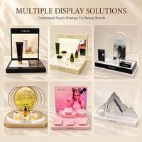 Présentoir rotatif à bordure dorée imprimée, base en acrylique, socle blanc brillant, support graphique personnalisé pour ingrédients