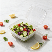 Saladebak PP met deksel, diverse inhoud, transparant, food grade verpakking, geschikt voor fruit, magnetronbestendig, restaurant, supermarkt