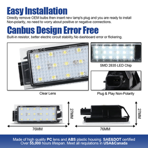 Éclairage de plaque d'immatriculation LED, lampe de plaque d'immatriculation, lumière de plaque blanche, 2x pour VW Caddy Jetta Passat Golf Plus T5 Touran Bulk - Product Image 3