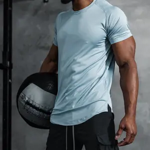 Plus Size Plain Sports Wear T Shirt For Men Gym Clothes Seamless Drop Shoulder Mesh Sweat Proof Undershirt Men's Clothing