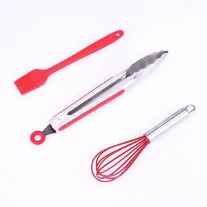 Plump Stainless Steel Tongs Set With <b>Silicone</b> Brush And Whisk For BBQ Cooking And Baking <b>Tools</b> Heat Resistant Red And Black - Product Image 5