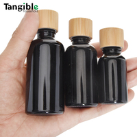 Sérum de soin de la peau en verre noir TANGIBLE, huile essentielle, gouttes pour les yeux, couvercle en bois de bambou, 15/30/50 ml, bouchon à vis sérigraphié, cosmétique