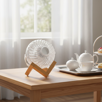 Kompakter Elektrischer Dekorativer Tischventilator für Zuhause, LED-Beleuchtung, Tragbar, Wiederaufladbar, Transparenter Mini-Tischventilator