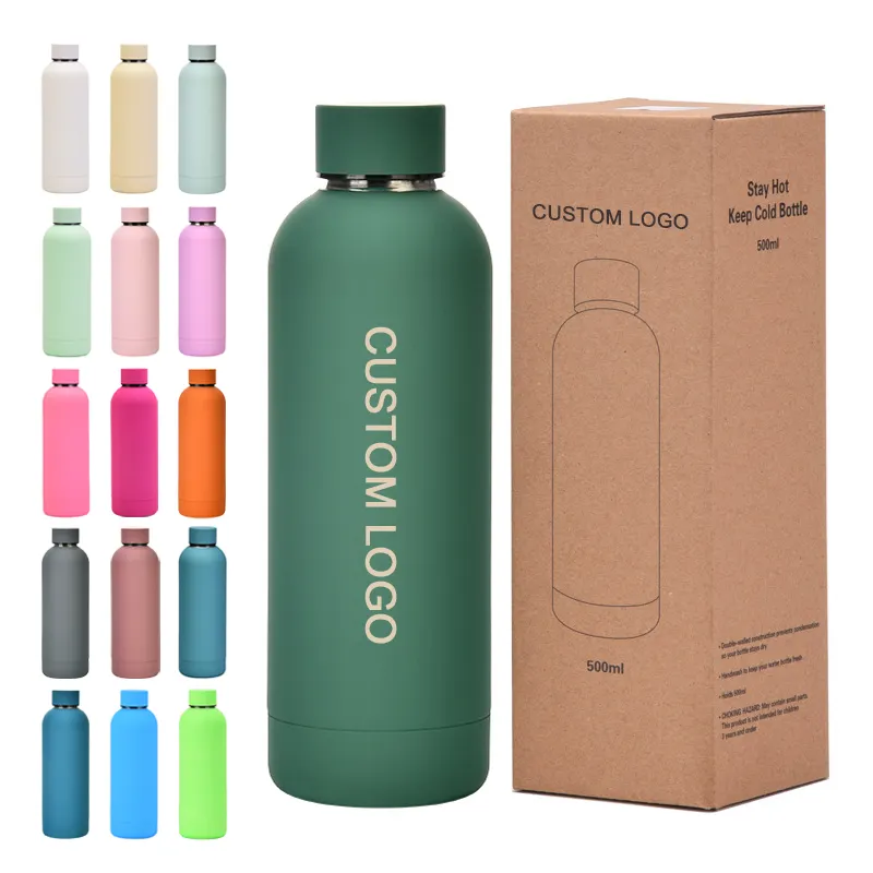 Top người bán 350ml 500ml biểu tượng tùy chỉnh đôi tường Thermos Flask cách điện thép không gỉ sơn tĩnh điện màu đen sang trọng chai nước