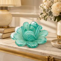 Tempat Lilin Kaca Seni Tiup Tangan Ramah Lingkungan Bebas Timbal Warna Hijau Mint, Patung Artistik Buatan Tangan, Aqua Floral Paskah