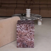Table d'appoint en marbre naturel, design de mobilier de maison, table multicolore, pilier en pierre de luxe, socle en marbre, table d'appoint en marbre, Marmol Mesa