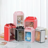 Boîte à fenêtre transparente en carton gris avec poignée, sac d'emballage pour fleurs et sac fourre-tout cadeau avec fenêtre pour l'emballage de souvenirs et de jouets en peluche
