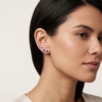 Boucles d'oreilles tendance minimalistes et élégantes en argent sterling S925 avec zircon cubique bleu et rose, plaquées rhodium, pour femme, motif vague incurvée