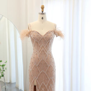 Jancember SZ179-1女の子のためのセクシーなスリット恋人トランペットイブニングドレス - Product Image 4