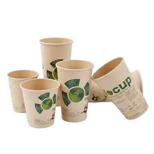Gobelet en papier bodum thule, gobelet en bambou, avec Logo et couvercles, pour le café chaud et le thé, biodégradables, lot de 100 pièces, 8oz 10oz 12oz