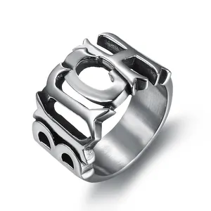 custom design mens women jewelry 316 stainless steel hollow letter rings Biker rings