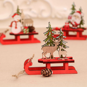 Nouvelle Décoration de Noël 2020 en Bois Coloré à Assembler, Traîneau Remorqué par des Rennes, Cadeau, Comprend une Pomme de Pin pour Noël - Product Image 2