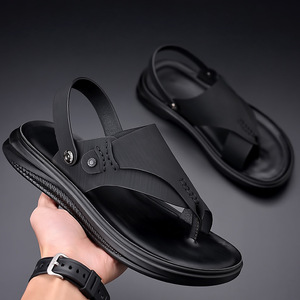 Sandales à lanières en T pour hommes, bout ouvert, dessus en PU, semelle extérieure en caoutchouc antidérapante, chaussures décontractées pour l'extérieur, mode estivale - Product Image 2