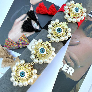 CH-LHB1303 Bonita Pulsera <span class=keywords><strong>de</strong></span> Cuentas Ajustable con Dijes <span class=keywords><strong>de</strong></span> San <span class=keywords><strong>Benito</strong></span>/<span class=keywords><strong>Cruz</strong></span>/Corazón Bañada en Oro, Venta al por Mayor, Pulsera Religiosa con Dijes - Product Image 6