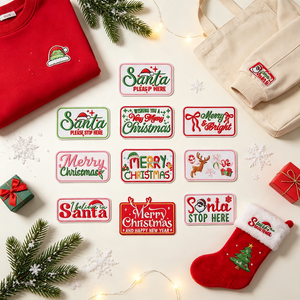 <span class=keywords><strong>Patches</strong></span> de Bordado de Natal em Inglês, Retangulares, com Slogan Festivo, Apliques Decorativos Termocolantes para Roupas Infantis e DIY - Product Image 2