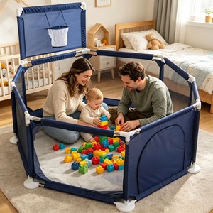 Corral Plegable para Bebés PPEN3 con Valla de Seguridad y Protección, Corral para Bebé para Uso en Interiores y Exteriores - Product Image 1