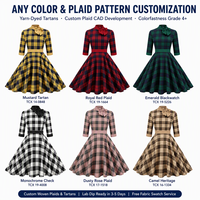 Robe midi évasée en coton à carreaux écossais personnalisée pour femme, col à nœud papillon, fabricant de marque privée