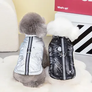 أحدث تصميم شتوي جاكيت للكلاب كلاسيكي أسود الفضاء قطن دافئ معطف الكلب العاكسة سترة تسخير الكلب ملابس الحيوانات الأليفة