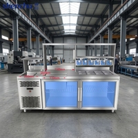 Comptoir de bar commercial personnalisé en acier inoxydable avec station de préparation de boissons, refroidissement par air, double température (réfrigérateur/congélateur) pour bars à thé au lait