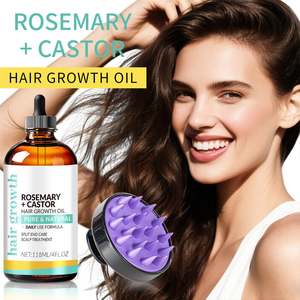 Private Brand Raw Rosemary Castor Hair <b>Oil</b> + Massager Hair Care <b>Set</b> 120ml for Dry, Damaged & Split End Hair - Product Image 3