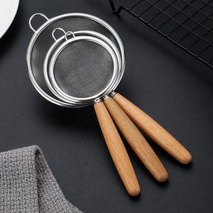 Stainless Steel <b>Strainer</b> With Wooden Handle Fine <b>Mesh</b> For Flour Sifting Baking Kitchen Tool - Product Image 3