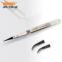JAKEMY JM-T10-12 – Kit de pinces antistatiques à dents interchangeables en acier inoxydable, pointes ESD droites et courbées pour l'électronique DIY