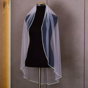 <span class=keywords><strong>Voile</strong></span> <span class=keywords><strong>de</strong></span> mariée artisanal Yutang à bordure perlée, personnalisé, monocouche, en cristal, avec traîne et peigne pour accessoires <span class=keywords><strong>de</strong></span> robe <span class=keywords><strong>de</strong></span> mariée - Product Image 4