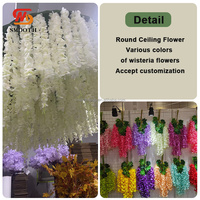 Ventes chaudes Décoration de plafond de mariage suspendue Glycine Hortensia Fleur de soie Fleurs artificielles en rotin Chaîne