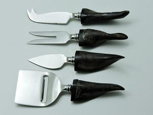 Ensemble de fromage en acier avec poignée en corne naturelle/ensemble de 4 pièces, coupe-fromage, support de boîte cadeau-diviseur de tiroir à couverts pour - Product Image 2