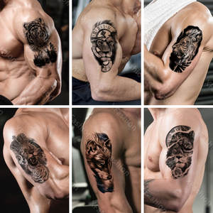 <span class=keywords><strong>Tatuaje</strong></span> Temporal Impermeable de Manga Corta con Diseño de León, Corona, Rey y Rosa - Product Image 4