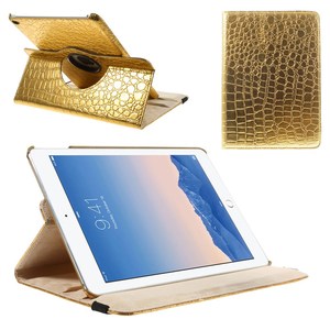 Vàng cho cá sấu kết cấu PU Leather Bìa trường hợp đối với <span class=keywords><strong>iPad</strong></span> không khí 2 360 độ ROTARY đứng Tablet Bìa - Product Image 1